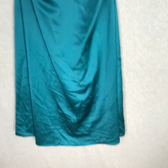 Jason Wu Midi Slip Dress Large‎ Blue Satin Ruched Strappy Silky Criss Cross Back - Picture 4 of 12